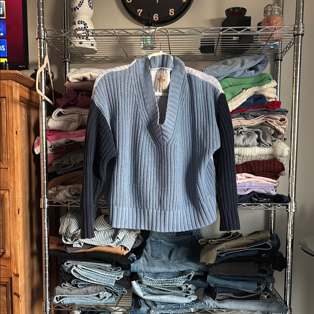 Hollister Blue V-Neck Sweater with Cozy Knit
